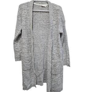 RD Style Gray Open Front Long Cardigan Medium Cozy Knit Pockets
